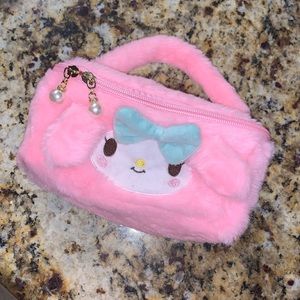 Sanrio Kawaii My Melody Pink Fuzzy Makeup Cosmetic Bag Carrying Case 👛😍🤗